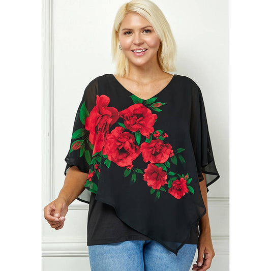 PLUS SIZE BLOOMING ELEGANCE PONCHO BLOUSE