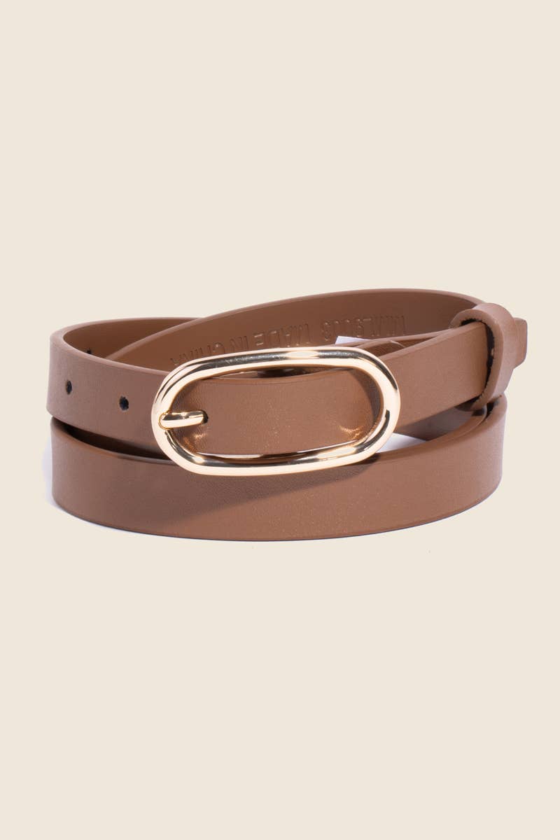 Long Oval Buckle Leather Belt