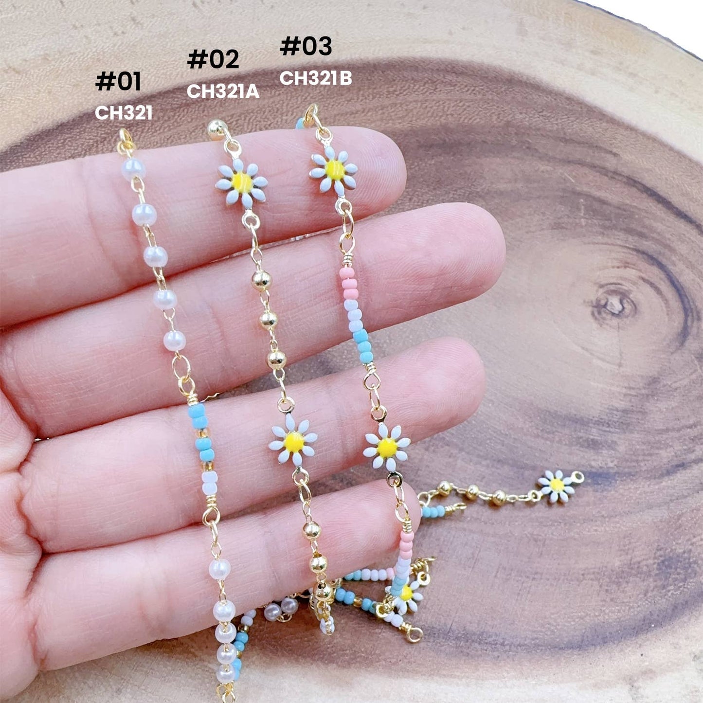 Enamel Daisy Flower Chain Gold Filled