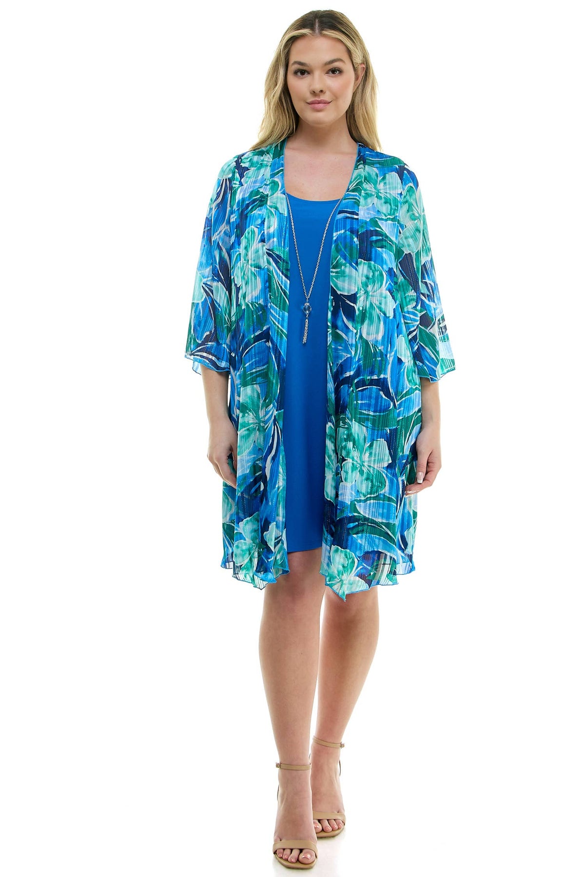 PLUS SIZE 2PC BELL SLEEVE CARDIGAN & DRESS SET