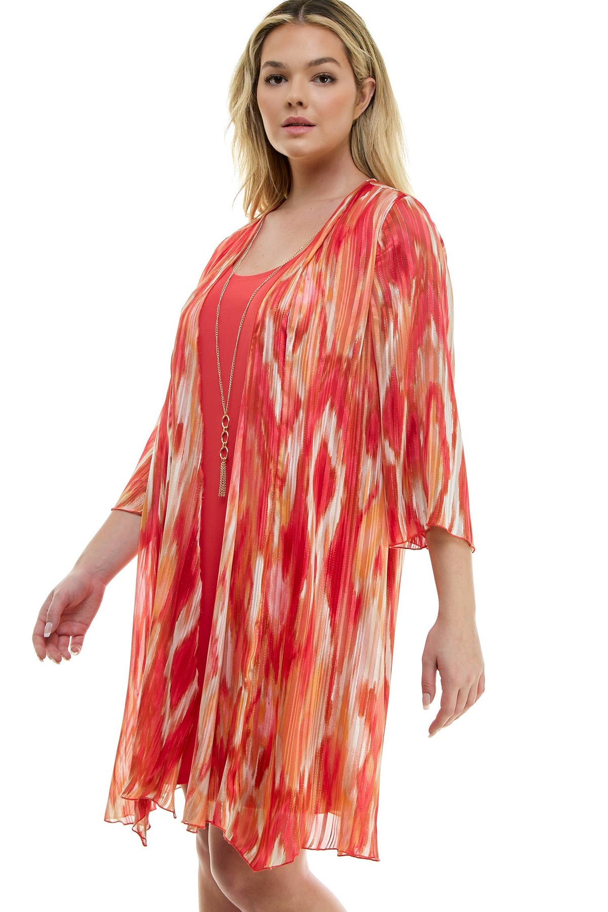 PLUS SIZE 2PC BELL SLEEVE CARDIGAN & DRESS SET