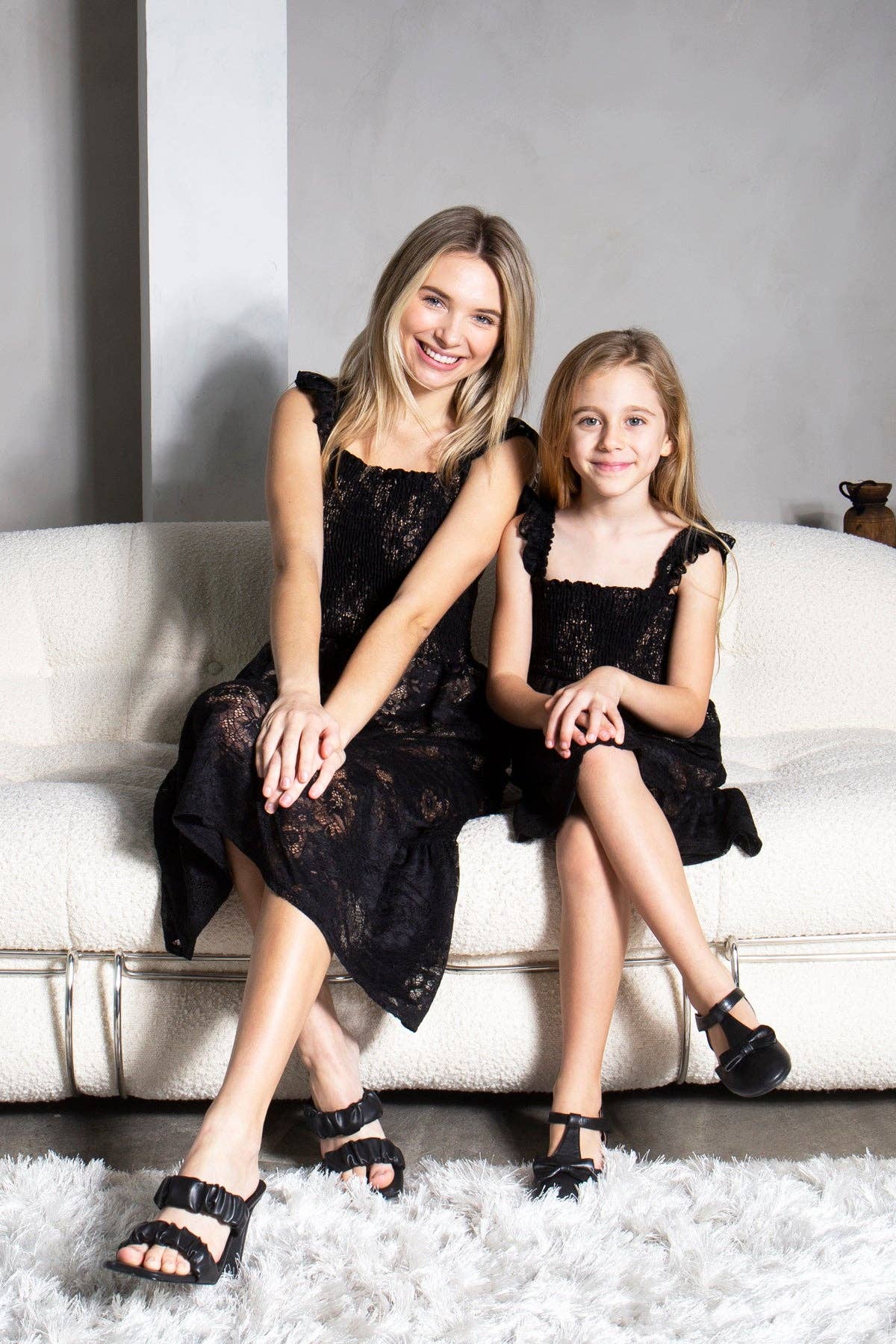 Lace Smocked Dress Sleeveless Pocket Summer Ruffle Midi