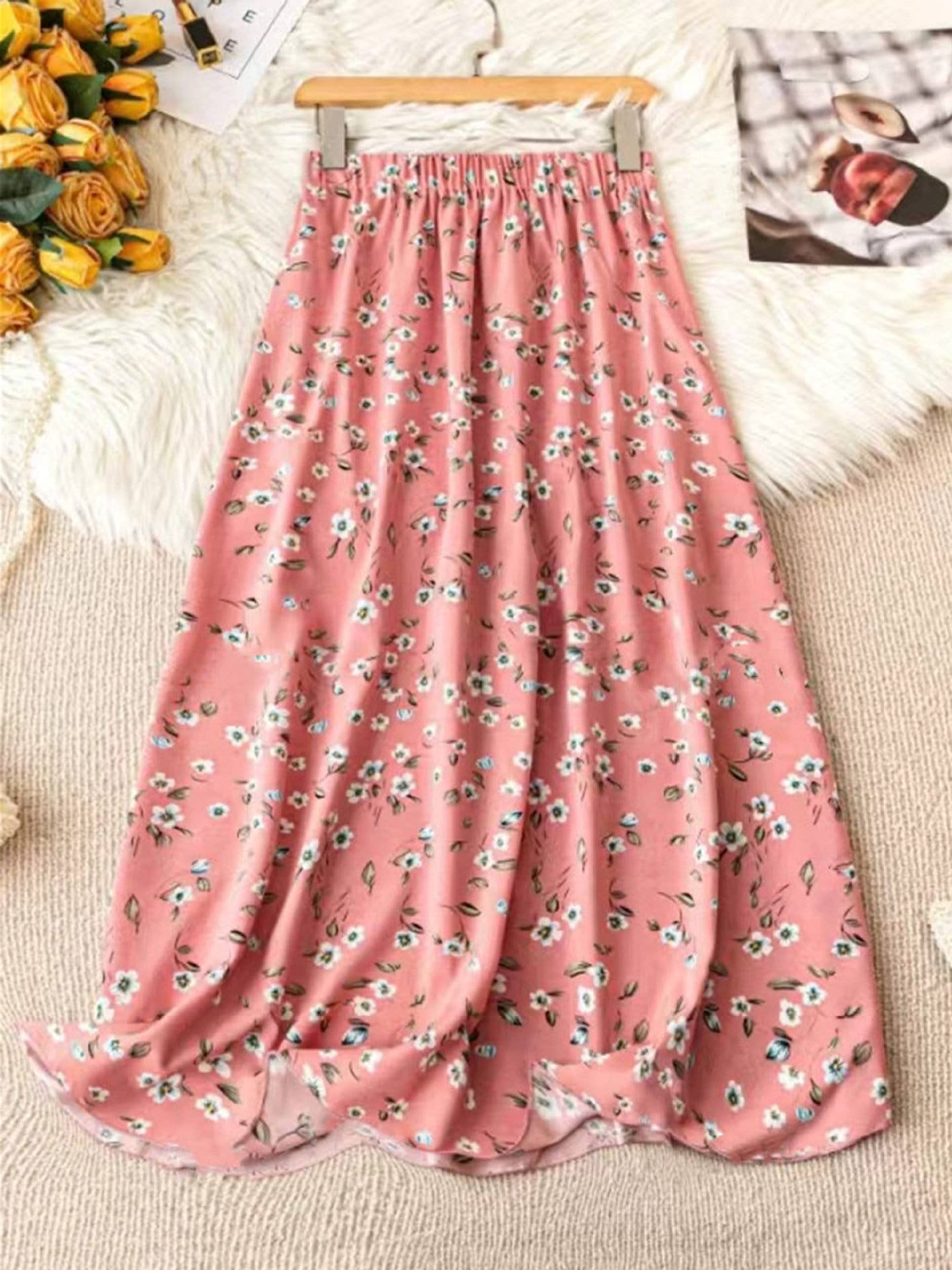 High Waist Slim Floral Maxi Skirt