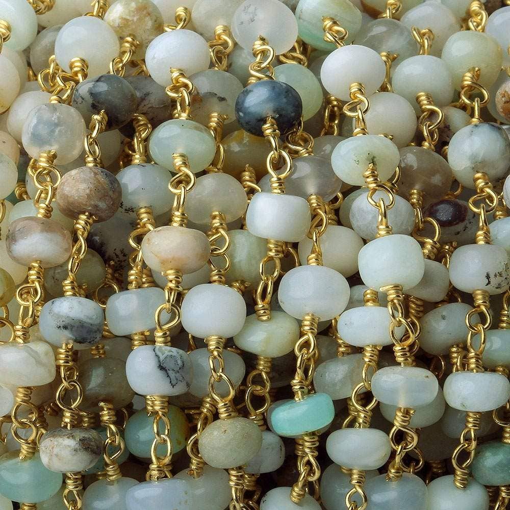 5.5mm Blue Peruvian Opal Plain Rondelle Gold plated Chain by the foot