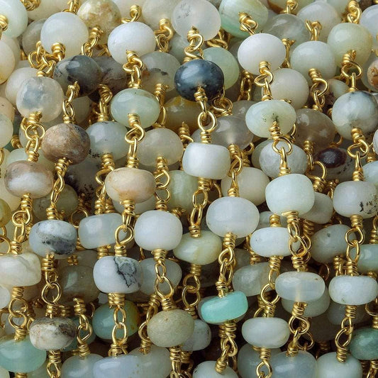5.5mm Blue Peruvian Opal Plain Rondelle Gold plated Chain by the foot