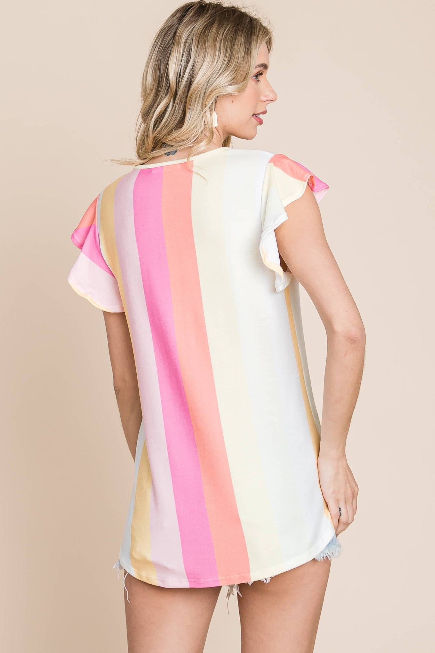 Bold Stripes Ruffle Sleeve Tee