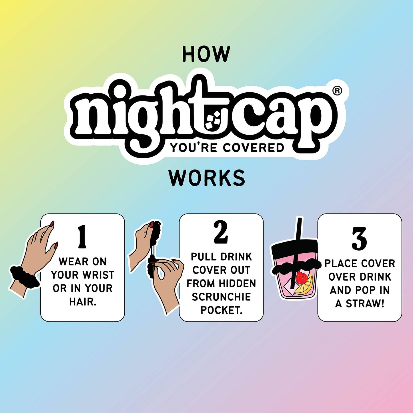 NightCap Scrunchie Drink Cover - Drink Spiking Prevention