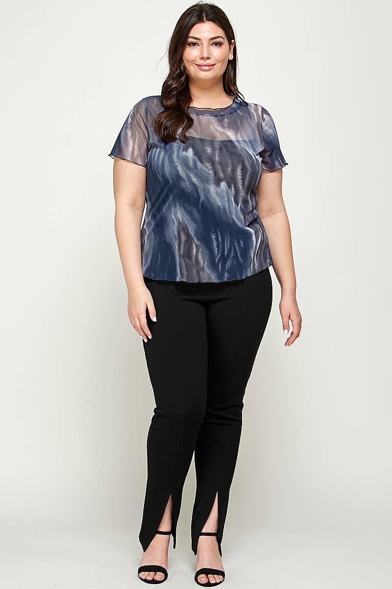 Plus Size Marble Print Mesh Tee