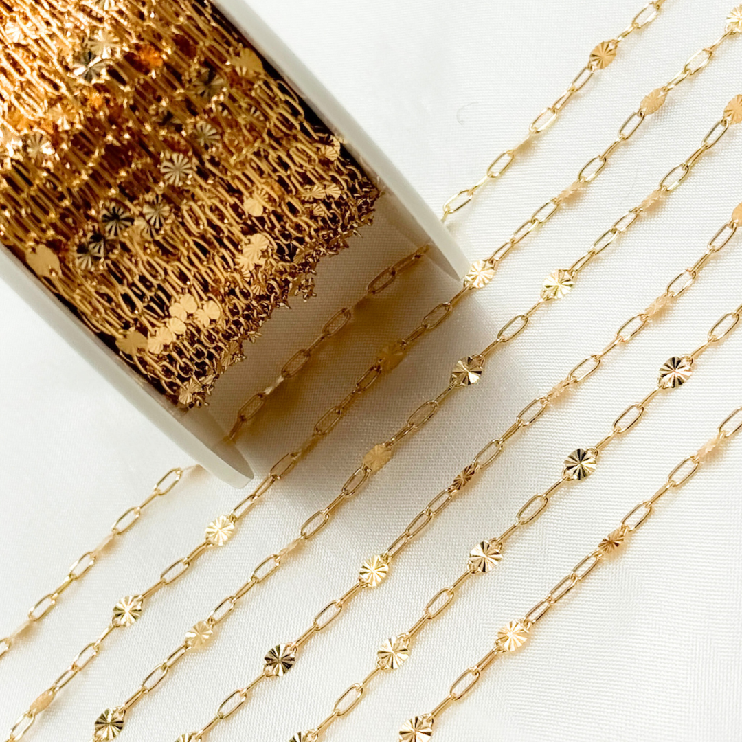 14k Gold Filled Paperclip and Diamond Cut Marina Link Chain