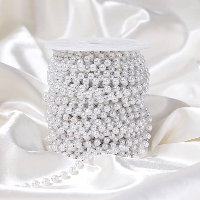 Stainless Steel Faux Pearl Bead Chain - By The Foot