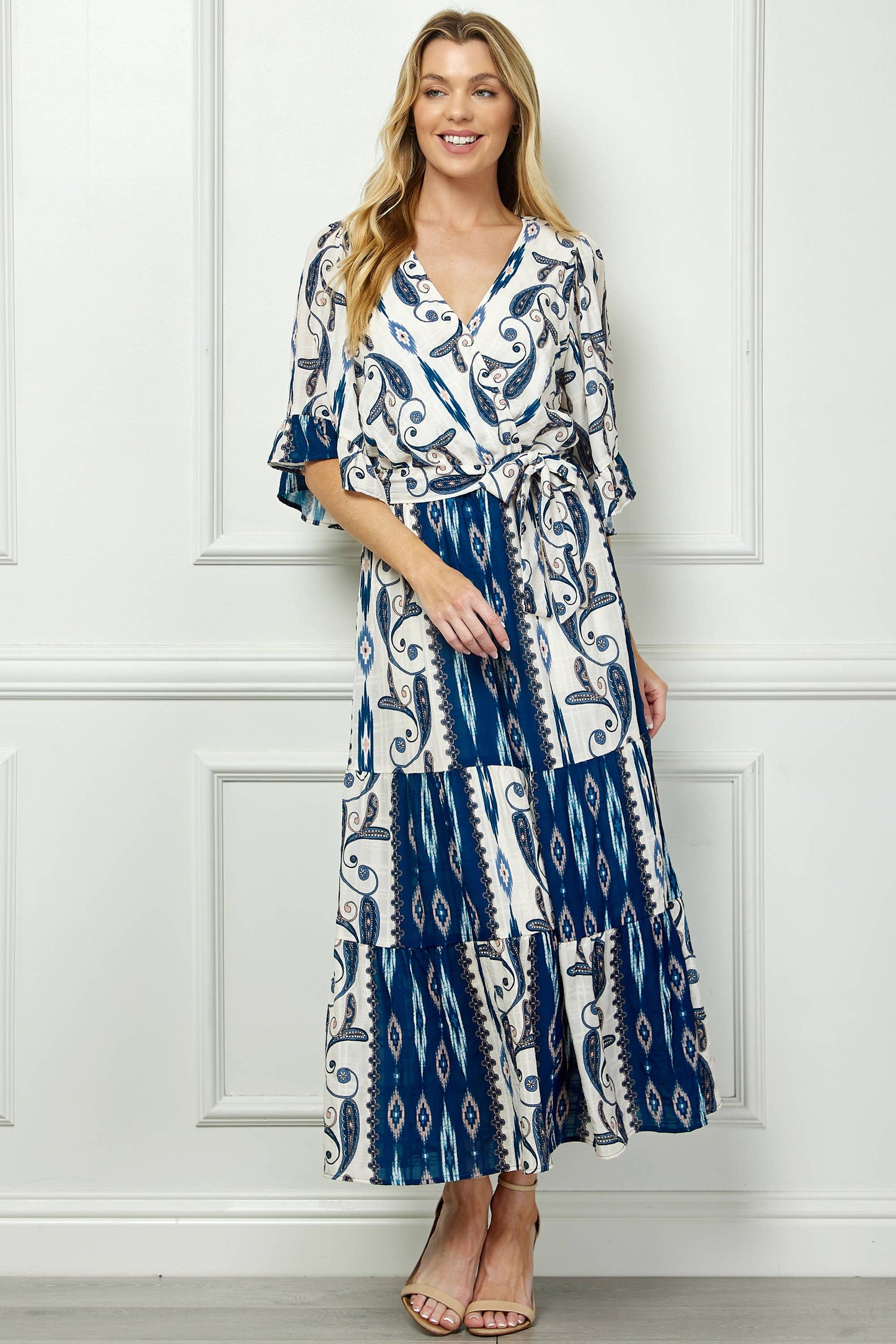 Long Ruffle Dress with Waist Tie