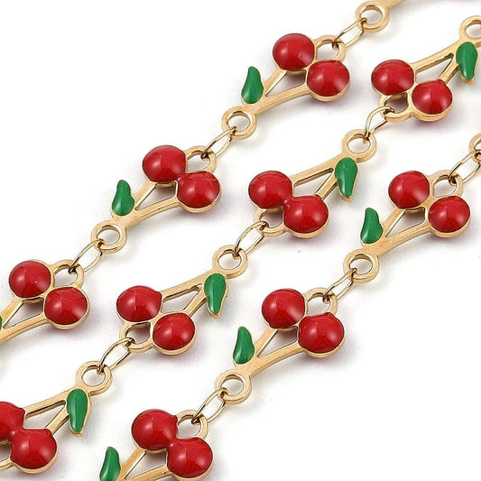 Cherry Baby Enamel Link Chain By the Foot - Ion Plated Stainless Steel
