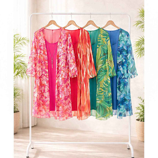 PLUS SIZE 2PC BELL SLEEVE CARDIGAN & DRESS SET