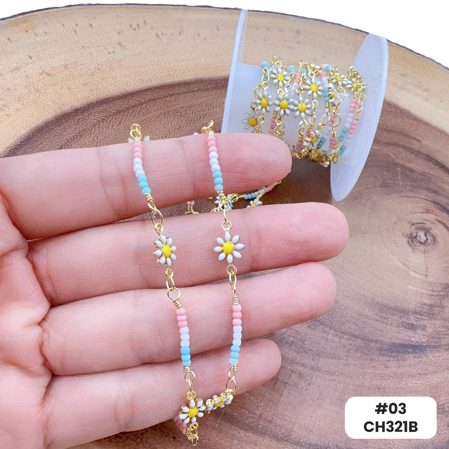 Enamel Daisy Flower Chain Gold Filled
