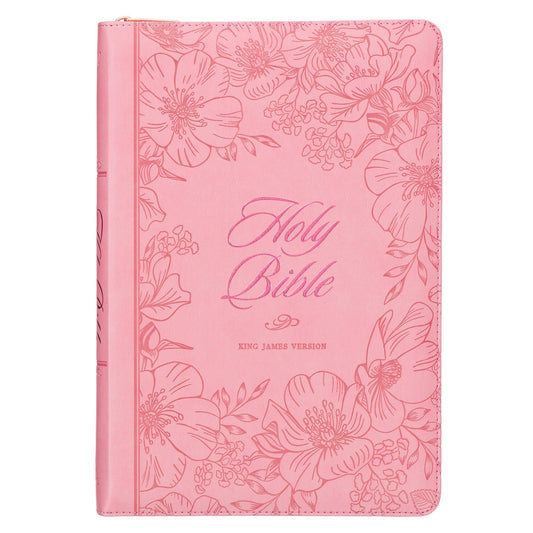 Pink Faux Leather Large Print KJV Bible w/Zipper & tabs