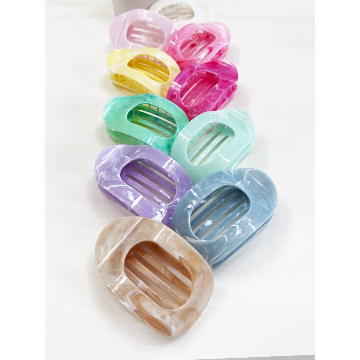 Marbled Colors French Design Flat Hair Claw Clips