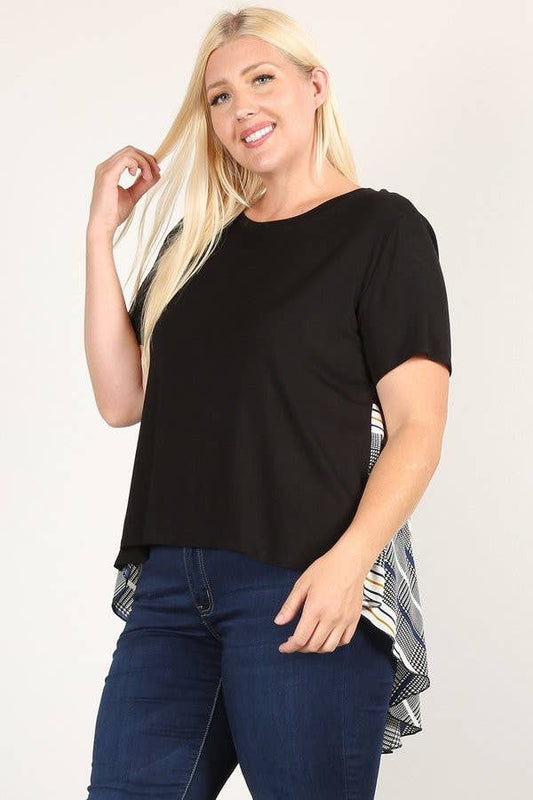 Plus Size Top Hi Low Hem Plaid 17581-T