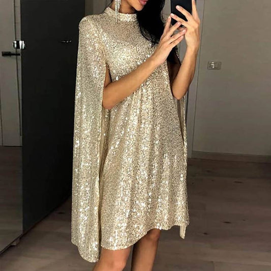 Sequin cape sleeve midi formal dress