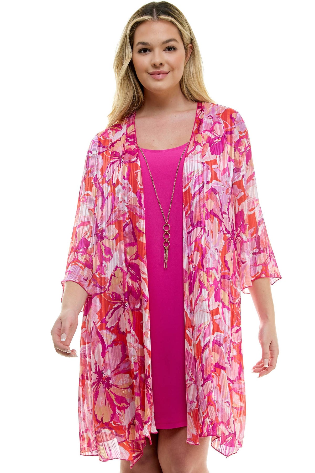 PLUS SIZE 2PC BELL SLEEVE CARDIGAN & DRESS SET