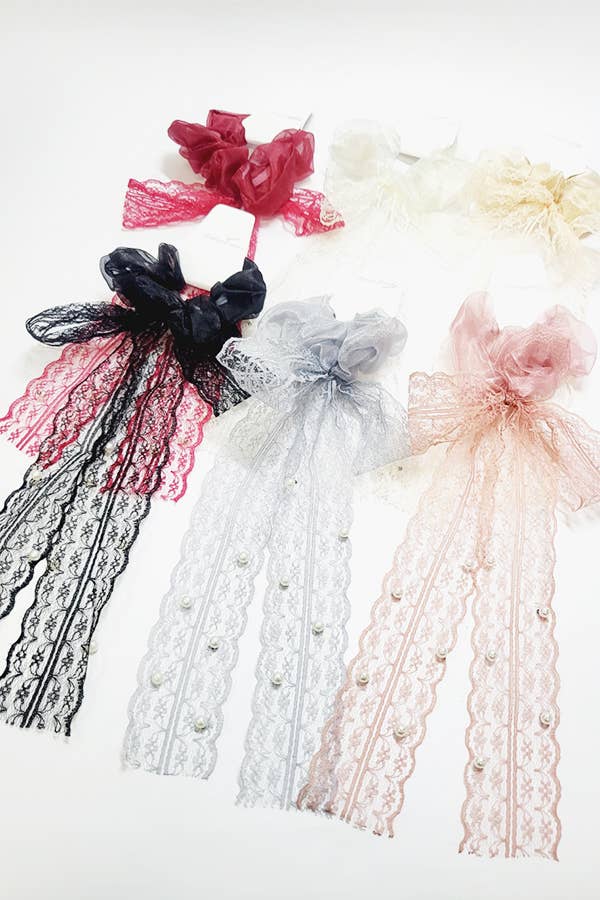Pearl Accent Lace Bow Scrunchie