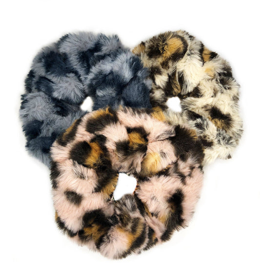 Fuzzy Leopard Scrunchie Pack