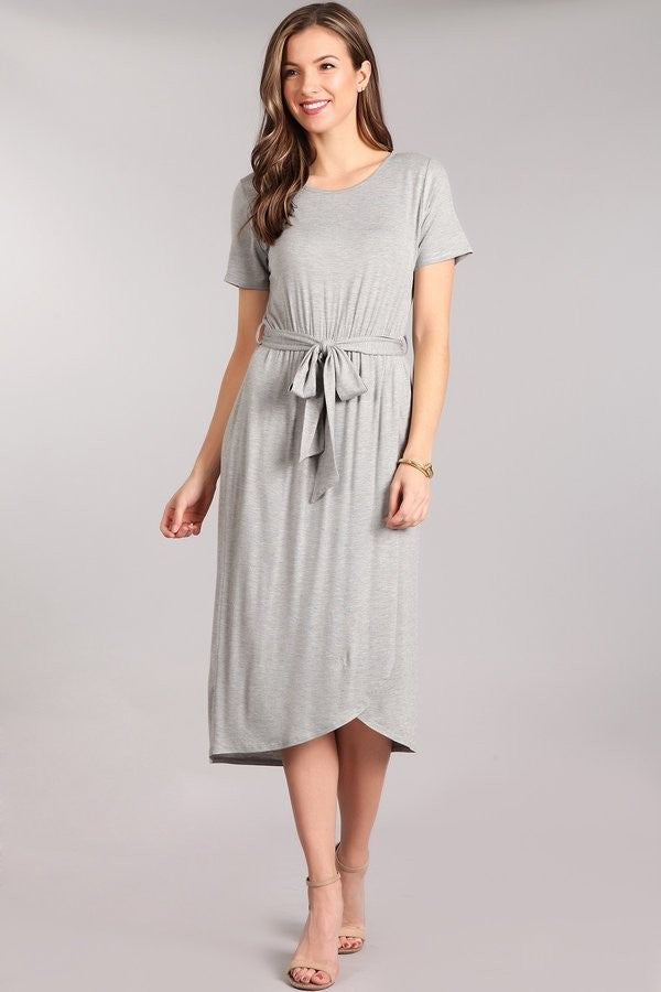 Solid Knit Short Sleeve Dress