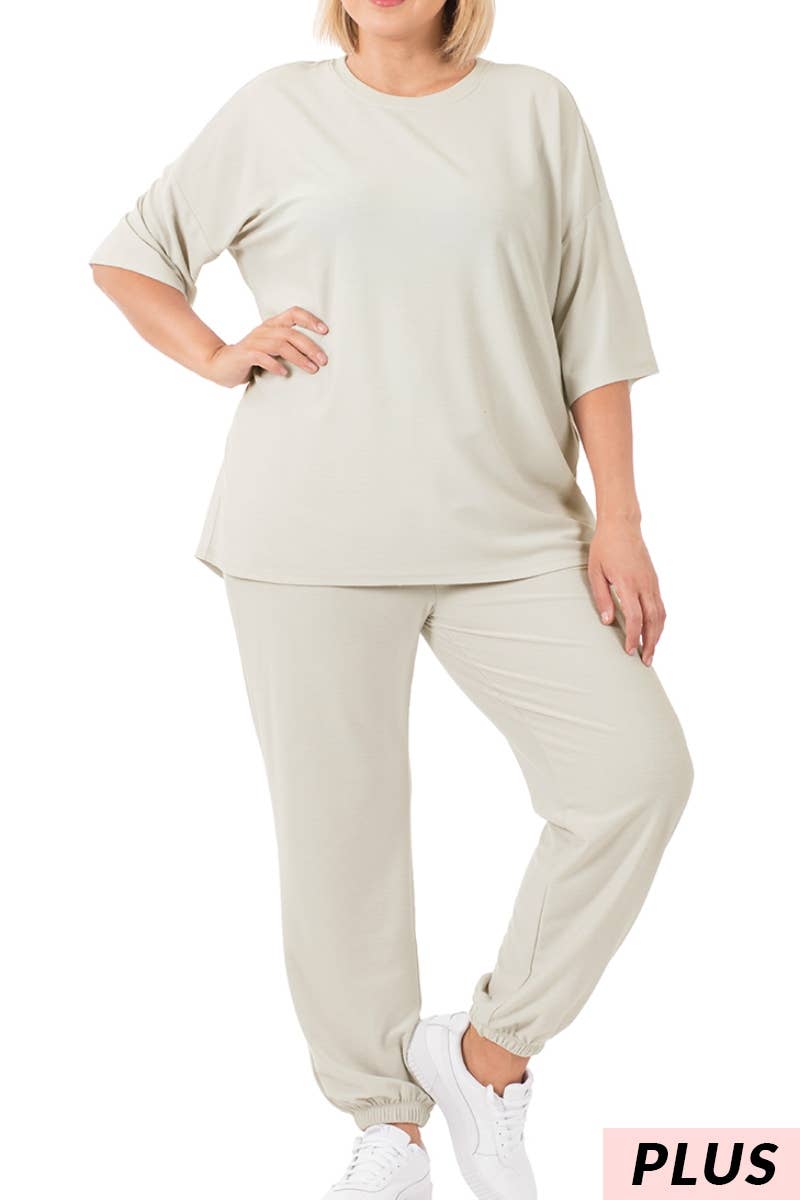 Plus Size French Terry Top And Jogger Set