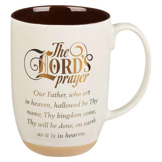 The Lord's Prayer White Ceramic Coffee Mug with Clay Base