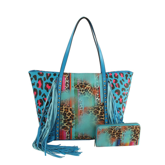 Women Cheetah Printed Flower Tote Hobo Bag