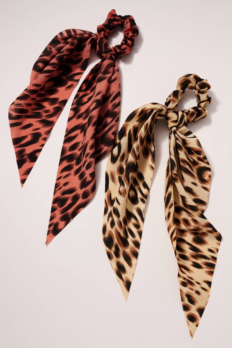 Leopard Scarf Ponytail Holders  Animal Print Hair Scrunchies