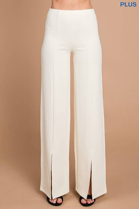 High Waist Slit Front Pants - Vanilla Cream