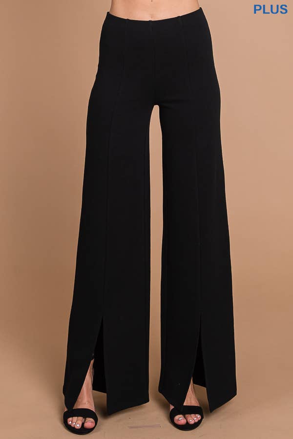 High Waist Slit Front Pants - Black