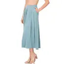 High Waist Pleated Midi Skirt w/Pockets