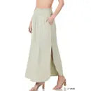 Smocked Waist Side Slit Maxi Skirt w/Pockets