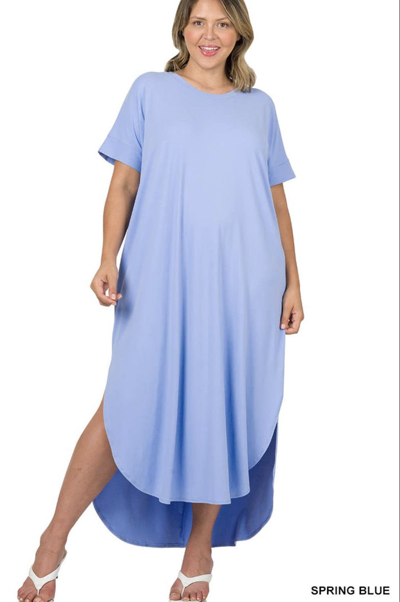 Brushed Short Sleeve Maxi Dress with Pockets
