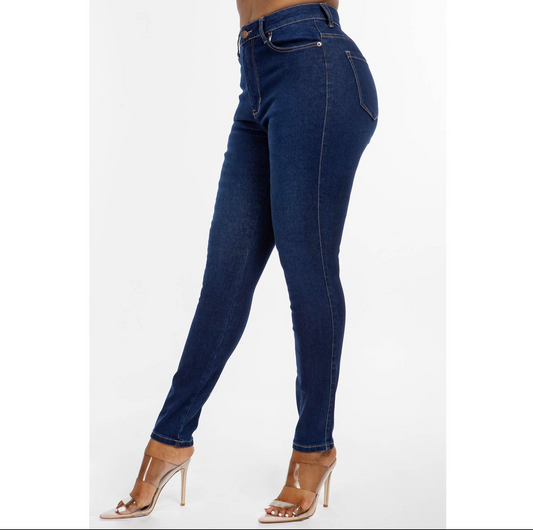 Classic High Waist Skinny Jeans - Dark Blue