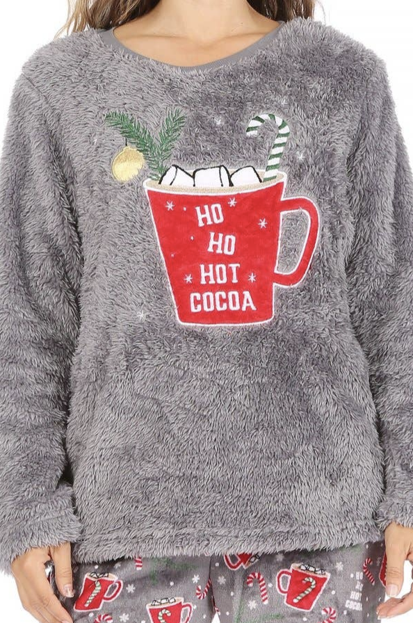 Cocoa Christmas Fuzzy long sleeve top with loose fit pants