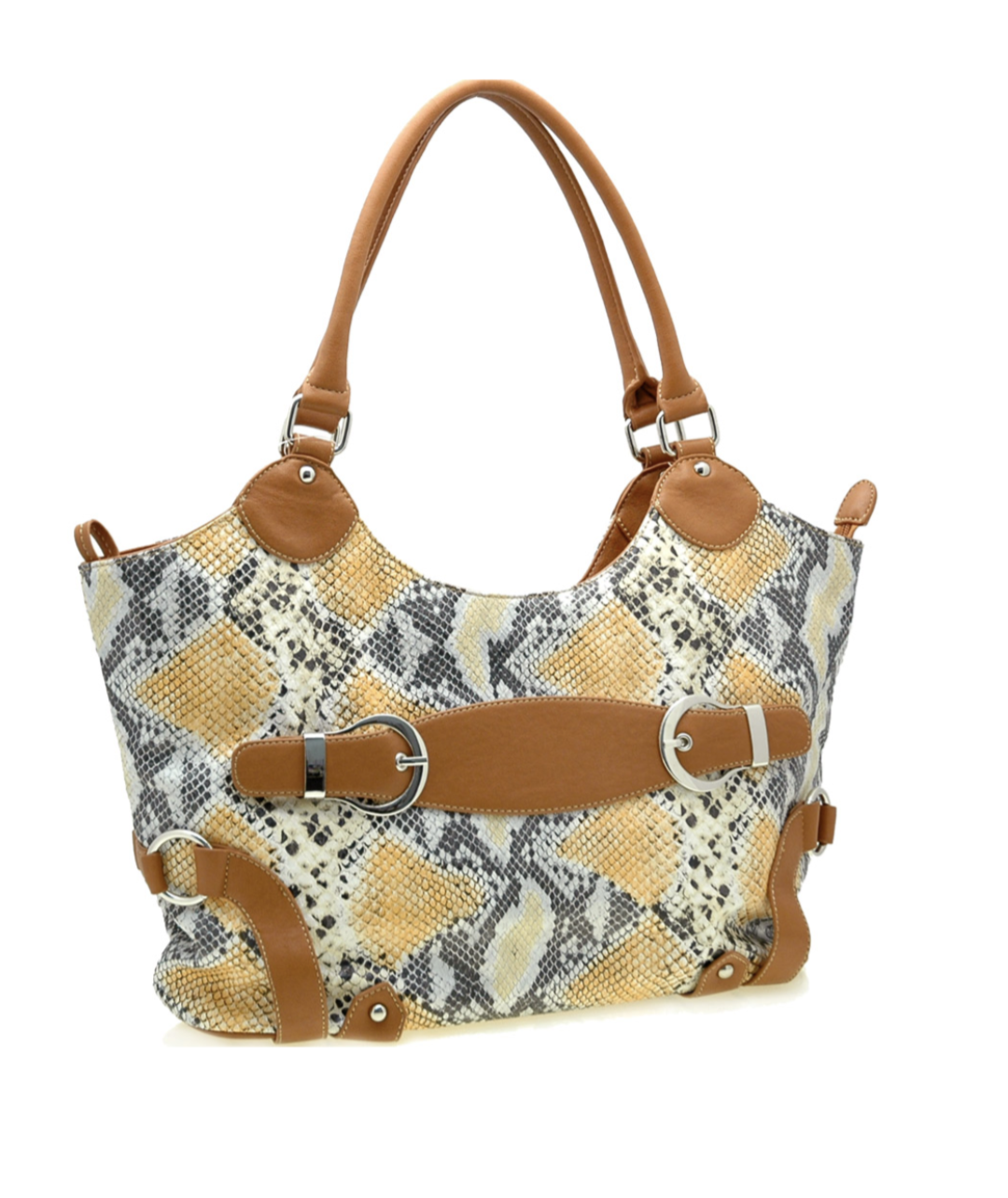 Two-Tone Faux Python Leather Embossed Flap Hobo Bag