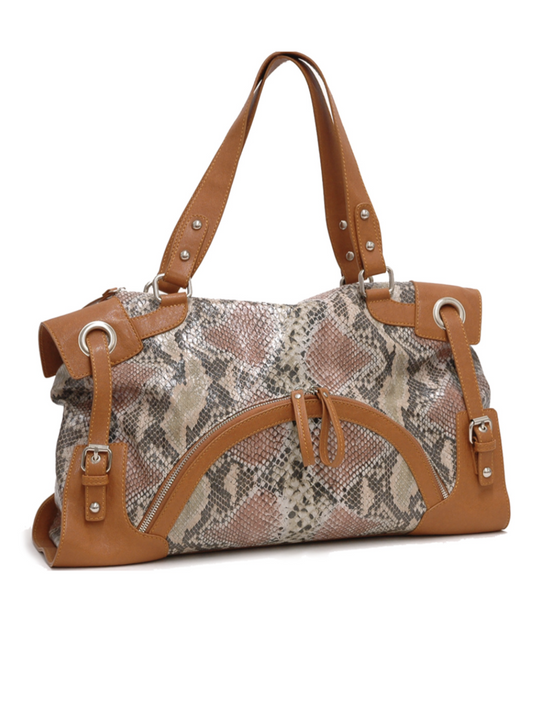 Two-Tone Faux Python Leather Embossed Flap Hobo Bag Dark