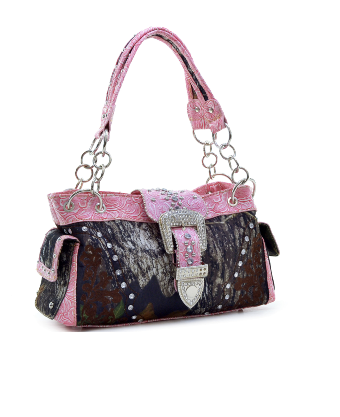 Faux Leather Floral Embroidered & Western Stitched Rhinestone Buckle Bag