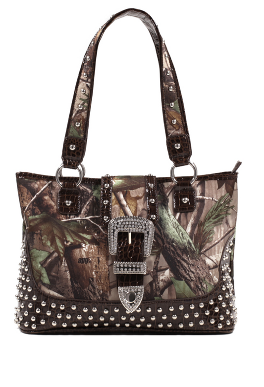Dasein® Studded Tote in Realtree ® Camouflage w/ Croco Trim and Buckle