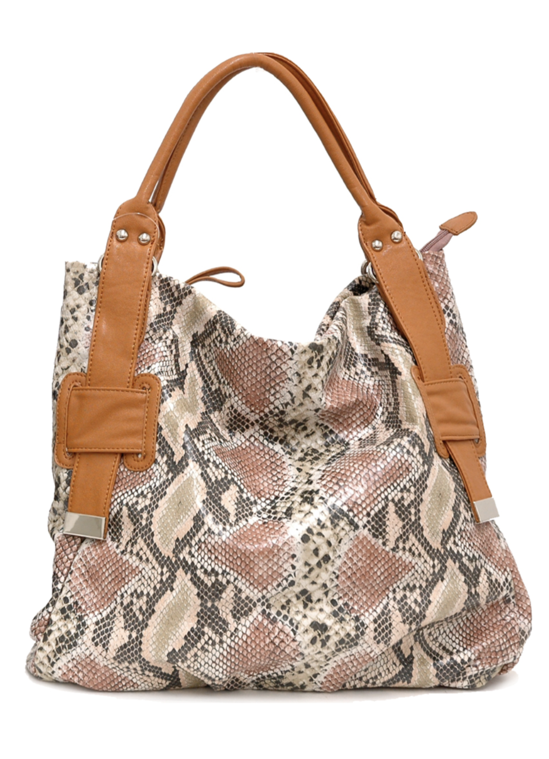 Two-Tone Faux Python Leather Tote Bag