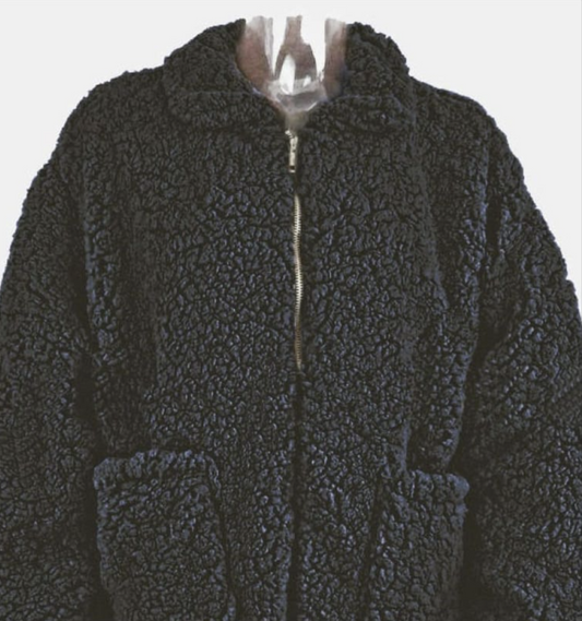 Women Oversize Teddy Faux Fur Coat Warm Soft Fur Casual - Black