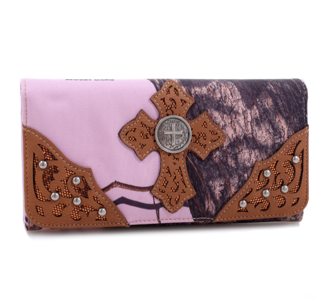 Mossy Oak® Studded Cross Embroidered Faux Leather Wallet
