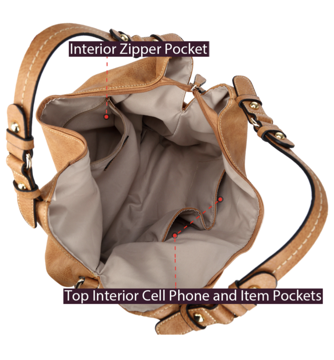 Dasein Soft Water wash Faux Leather Vintage Dual Handle Hobo Bag/Shoulder Bag