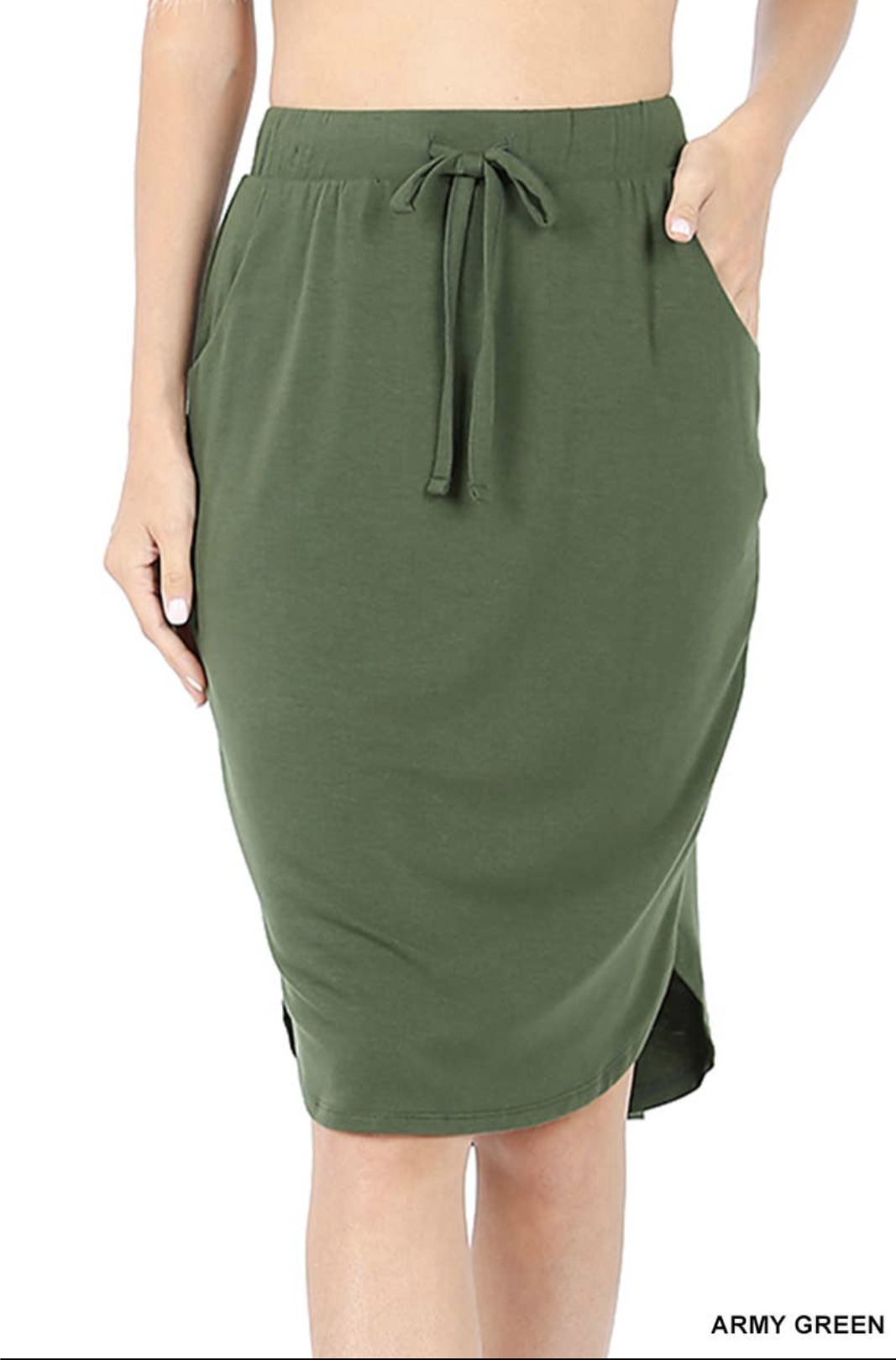 Front Tie Tulip Hem Skirt With Side Pockets