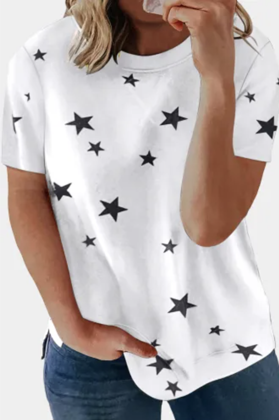 White Green White Star Pattern Round Neck Plus Size T-shirt