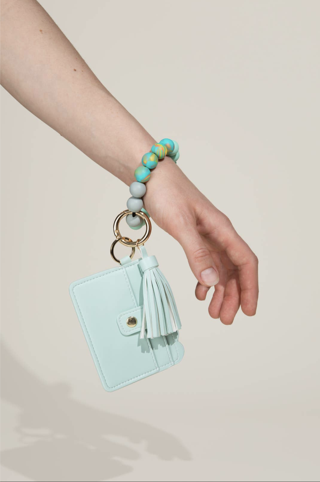 Silicone Tassel Beaded Bangle Wristlet Keychain Bracelet Wit