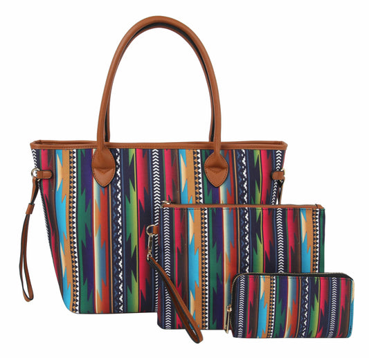 3 in 1 Tote Zig Zag Aztec  Shoulder Hoho Handbag: MT / ONE SIZE