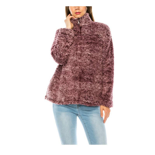 Sherpa Sweater Quarter-Zip Design -Burgundy